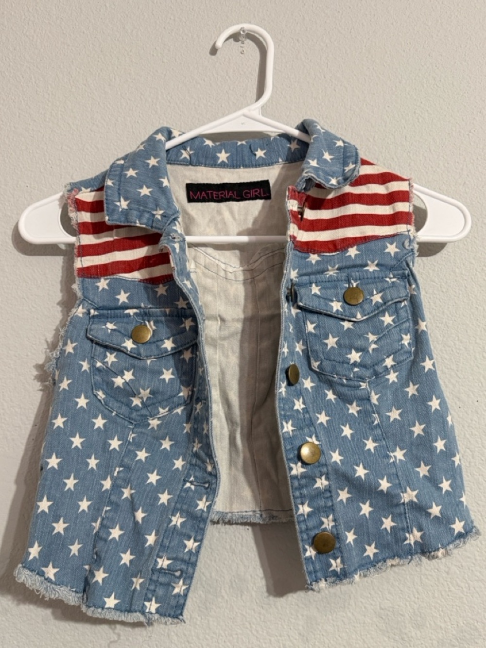 Material Girl Blue Denim Star Vest with Red & White Stripes